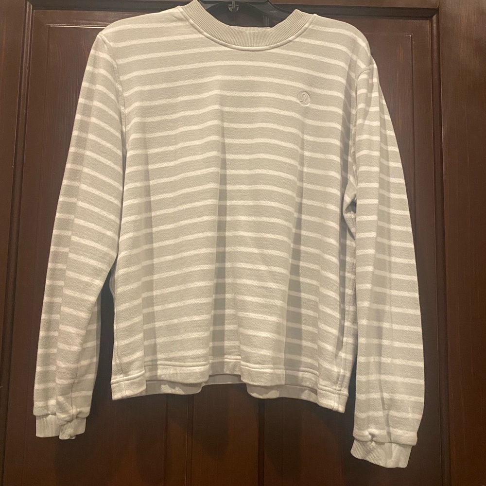 Women’s Striped Crewneck Sweater - Light Gray & White